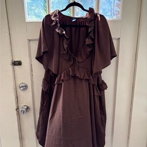 Old Navy Asymmetrical Ruffle Dress in Chocolate